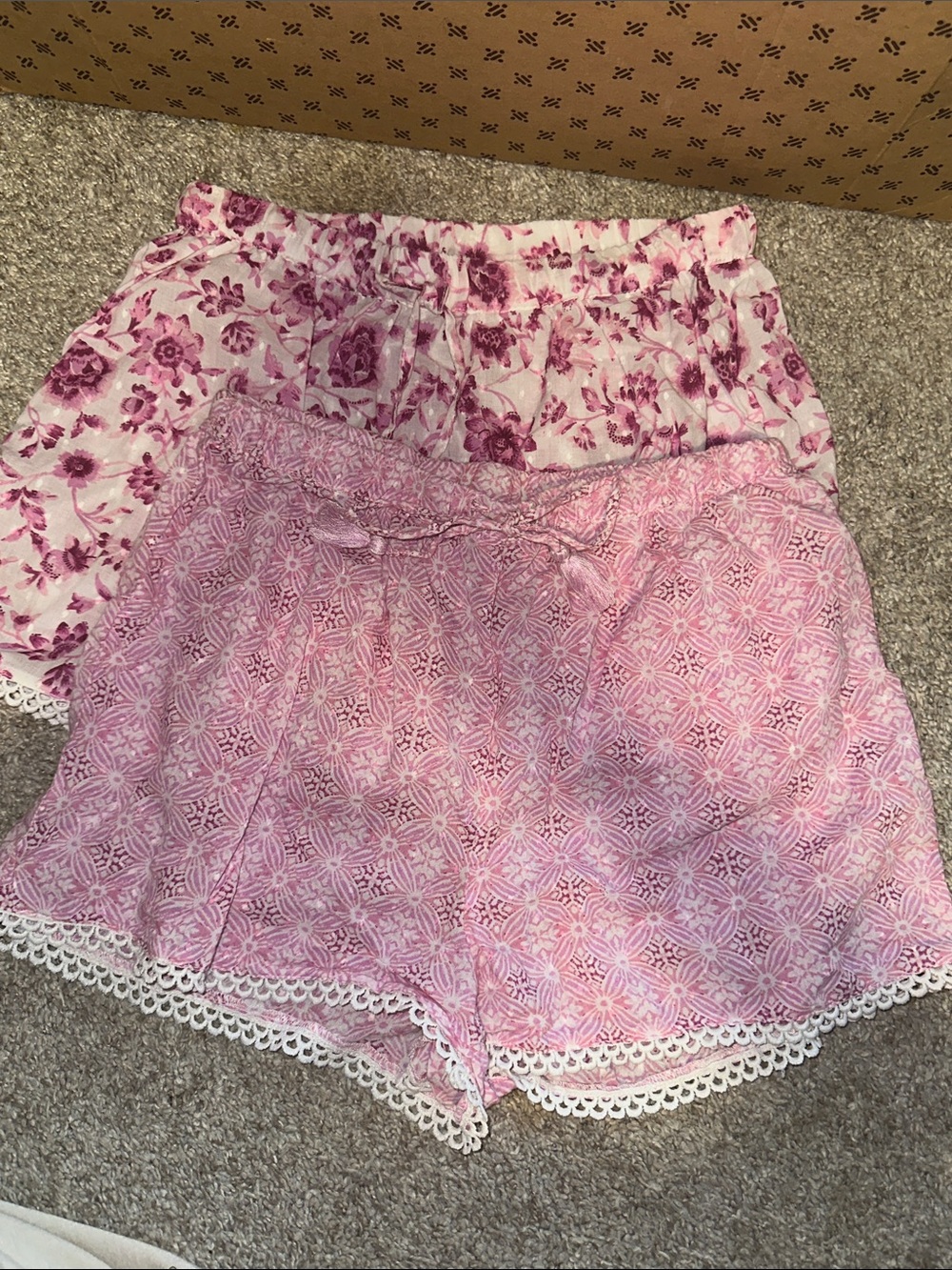 Haute Hippie Pink Floral & Pink Geo Lace-Trim Shorts x2